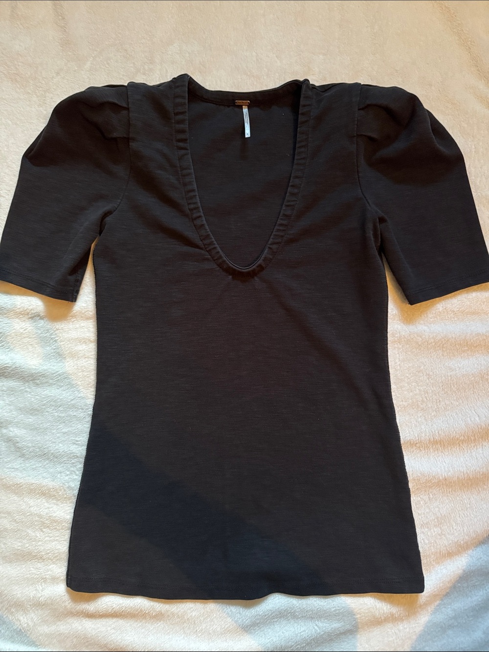 Free People Deep V Short Sleeve Top - Black